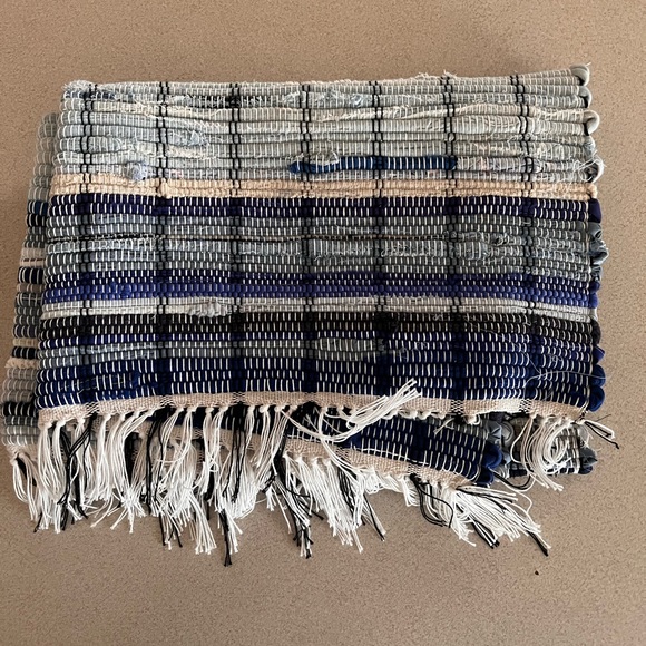 NEW! Amish Made Rag Rug Approximately 43” x 27”. Handmade Blue/Black/White - Picture 1 of 5